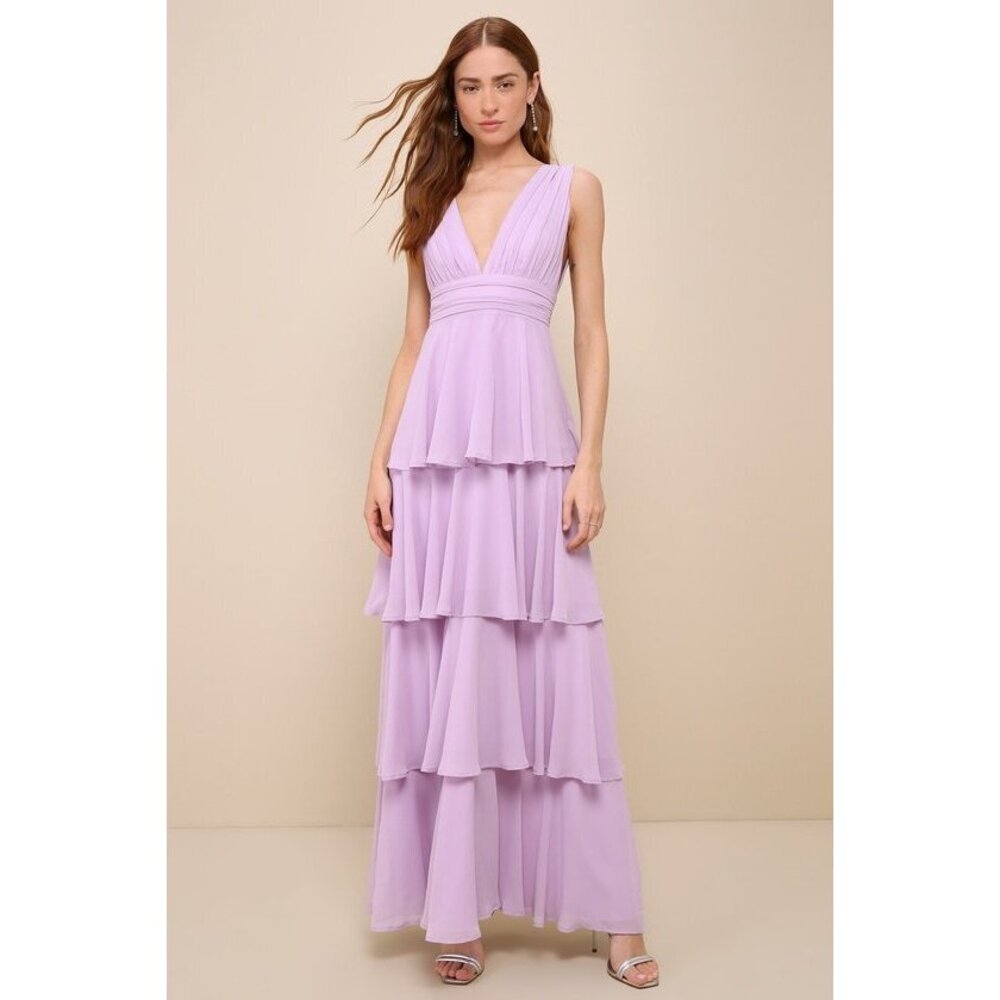 Lulus Amazing Evening Lavender Tiered Maxi Dress Purple - Size L